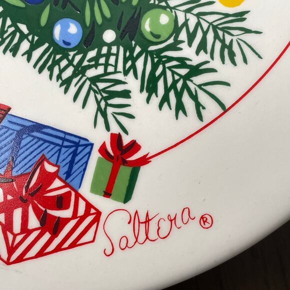 Vintage Christmas Trivet Ceramic Reversible Porcelain Holiday Saltera Himark Box - Picture 10 of 10